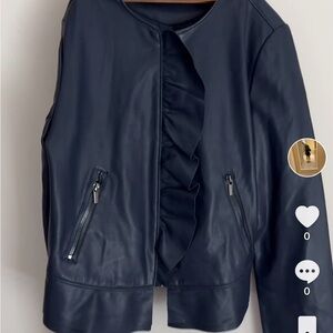 Women's Navy Jacket with Ruffle Detail